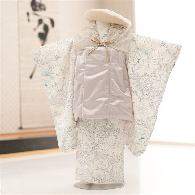 【レンタル】3歳 女の子 着物 七五三レンタル f1588 被布セット 和洋2way ケープ 着物レンタル 753 被布 貸衣装 3才 結婚式 和服 子供着物 ...