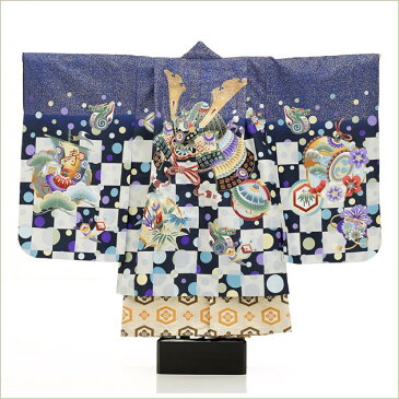 七五三 5歳 男の子 着物レンタル d5229【753レンタル】袴レンタル 七五三フルセットレンタル 貸衣装 卒園式 着物レンタル 子供着物 羽織袴 結婚式 5才 七草祝い 人気 モダン レトロ 「和がまま」ブランド 紺地金箔に祝い武勇兜【レンタル】