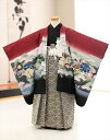 七五三 5歳 男の子 753 着物レンタル d5301 袴レンタル 七五三フルセット おしゃれ 貸衣装 卒園式 子供着物 羽織袴 結婚式 5才 七草祝い 2022 初詣 かっこいい 人気 モダン 「花うさぎ」ブランド エンジぼかしに武勇兜【レンタル】
