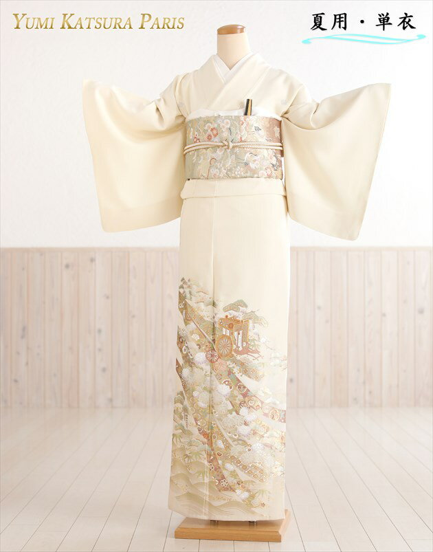 【レンタル】単衣 桂由美 色留袖レンタル sit202【夏用】五つ紋 結婚式 色留袖フルセット 華やか 若い 着物レンタル 単 高級ブランド 式典 親族 人気 留め袖 色留め袖 礼装 正絹 豪華 2023 クリーム tomesode kimono rental「御所の京雅」【fy16REN07】
