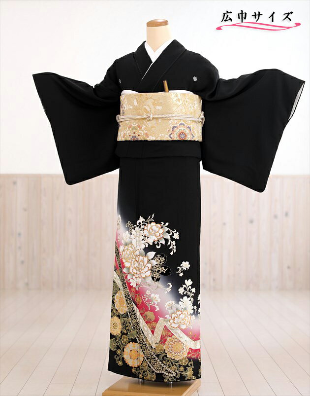 大きいサイズ 留袖レンタル th027 黒留袖 結婚式【16点フルセット】 母親 親族 留め袖 着物レンタル 正絹 高級留袖 広巾 幅広 LLサイズ 大きめ 13号～19号 人気 「セ・ミュウ」ブランド 絢爛吉祥の慶祝花【fy16REN07】【レンタル】