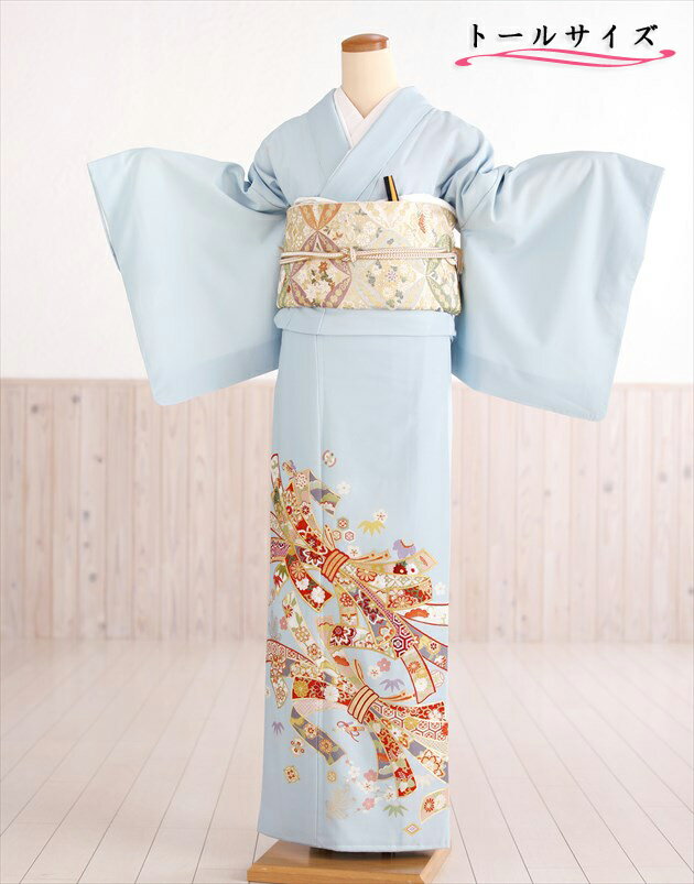 【レンタル】高身長 トールサイズ 色留袖レンタル 170cm前後 it161t 五つ紋 結婚式 叙勲 着物レンタル 色留め袖 留袖レンタル 食事会 表彰式 親族 姉 式典 人気 華やか モダン かわいい 淡いブルーに彩り熨斗に祝華刺繍