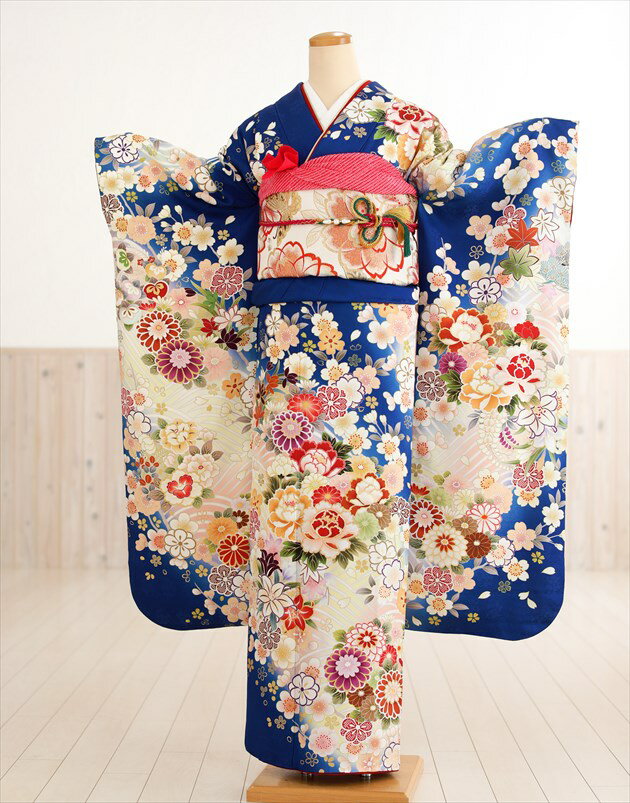 【レンタル】振袖 レンタル 成人式 結婚式 fb1258 結納 振り袖レンタル 食事会 フルセット 卒業式 着物レンタル 古典 レトロ モダン 春の成人式 前撮り かわいい 正絹 人気 青地に絢爛彩りの慶華