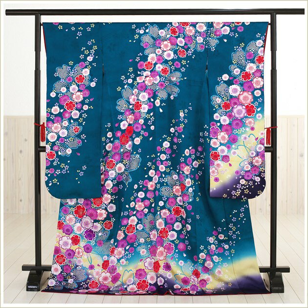 卒業式 女 袴レンタル fboh1020　着物レンタル　卒業袴【フルセットレンタル】大人用　女性　大学　短大　専門学校　謝恩会　高校　文化祭　大きめ小学生　卒業式袴　2月　3月　4月　袴レンタル　人気　春　緑地に彩り絢爛花×紺袴