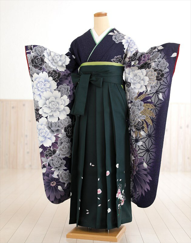 卒業式 袴 レンタル 女 fboh1232【 卒業袴 フルセット レンタル 】 着物レンタル 袴セット 卒業 袴 緑 卒業はかま はかまセット 大人 用 女性 レディース 大学 短大 専門学校 謝恩会 高校 文化祭 大きめ小学生 2月 3月 4月 春 紫に春彩りの絢爛花×緑袴