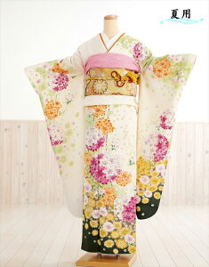 【単衣】【単】夏用 振袖レンタル ミラノホワイトに慶優の彩花 sf1510【フルセット】/振り袖/レンタル振袖/着物/結婚式/結納/夏/夏期/貸衣装/イベント/食事会/5月/6月/7月/8月/9月/10月/kimono/furisode/涼しい/ひとえ/古典/ 【fy16REN07】通販セール