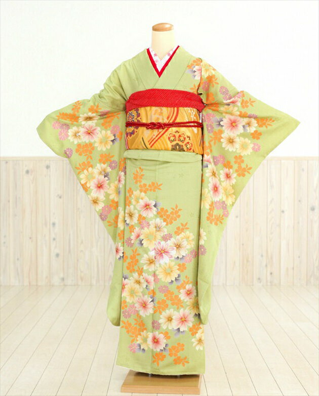 振袖 レンタル　fb1022　振袖レンタル　結婚式　振袖レンタル　結納　振袖レンタル　食事会　振り袖レンタル　フルセット　振袖レンタル　卒業式　振り袖レンタル　前撮り　着物レンタル　古典　レトロ　春の成人式　かわいい　黄緑に彩凰宛