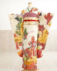 振袖 レンタル fp1179 「ジャパンスタイル」ブランド 白クリームに飛翔鶴【フルセット】振袖 結婚式 振袖レンタル 結納 振袖レンタル 食事会 振袖レンタル 卒業式 振り袖レンタル 前撮り 着物レンタル 古典 レトロ 春の成人式 モダン 【fy16REN07】バーゲン