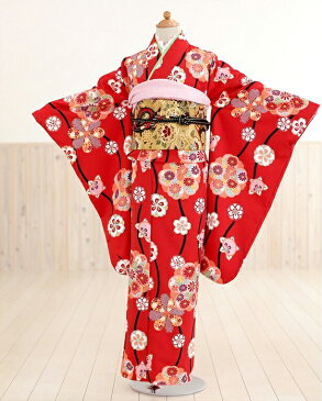 ジュニア着物レンタル 赤地に祝華紋と古典の趣 jk037【女の子フルセットレンタル】/13まいり/結婚式/十三参りレンタル/10歳〜13歳/卒業式/女の子/イベント/発表会/貸衣装/二分の一成人式/ジュニア振袖/ハーフ/和装/ 【fy16REN07】