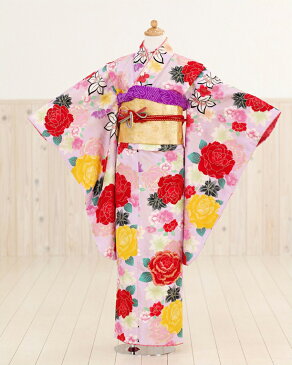 ジュニア着物レンタル 紫ピンクに慶びの薔薇 jk1006【女の子着物フルセットレンタル】〔ハーフ成人式〕〔結婚式〕〔130cm〜140cm〕〔8歳〜10歳〕〔小学生〕〔イベント〕〔発表会〕〔貸衣装〕〔1/2〕〔にぶんのいち〕〔ジュニア振袖〕〔子供用〕【fy16REN07】