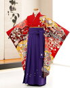 卒園式 女の子 袴レンタルm h7213 赤地に彩花と古典模様 紫桜袴【フルセットレンタル】レンタル袴/着物レンタル/幼稚園/保育園/卒業式/ハイカラさん/コスプレ/6歳前後/イベント/パーティー/格安 【smtb-k】【kb】(4)