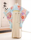 小学校 卒業式 袴レンタル 小さめサイズ 女の子 h1243【135cm〜147cm】ジュニア着物レンタル フルセット 子供着物 卒業式 卒業袴 女子 コスプレ 10歳 11歳 12歳 イベント かわいい 人気 水色に祝いの吉祥慶花紋【レンタル】(4)