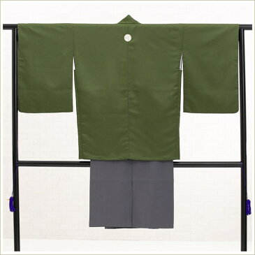 【レンタル】小学校卒業式 袴レンタル 小学生男の子 jmo051 ジュニア着物【紋付きフルセット】 〔145cm/150cm/155cm〕紋付袴 羽織袴 男性着物レンタル 10歳 11歳 12歳 13歳 十三参り 人気 6年生 結婚式 イベント シンプルグリーン×グレー袴【fy16REN07】