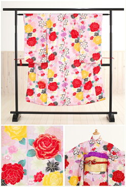 ジュニア着物レンタル 紫ピンクに慶びの薔薇 jk1006【女の子着物フルセットレンタル】〔ハーフ成人式〕〔結婚式〕〔130cm〜140cm〕〔8歳〜10歳〕〔小学生〕〔イベント〕〔発表会〕〔貸衣装〕〔1/2〕〔にぶんのいち〕〔ジュニア振袖〕〔子供用〕【fy16REN07】