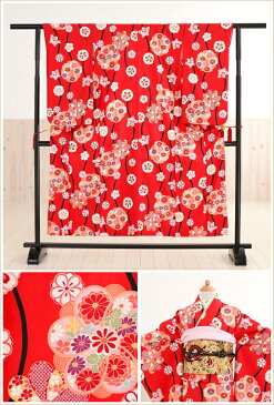 ジュニア着物レンタル 赤地に祝華紋と古典の趣 jk037【女の子フルセットレンタル】/13まいり/結婚式/十三参りレンタル/10歳〜13歳/卒業式/女の子/イベント/発表会/貸衣装/二分の一成人式/ジュニア振袖/ハーフ/和装/ 【fy16REN07】