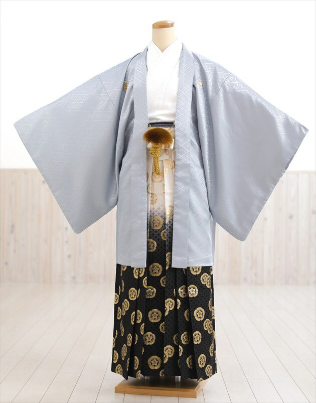 【レンタル】紋付袴レンタル 卒業式 結婚式 mo817 着物レンタル メンズ 男性着物フルセット 羽織袴 袴レンタル かっこいい おしゃれ 人気 貸衣装 kimono 前撮り イベント 和服「グレー羽織に武田菱×白地着物」