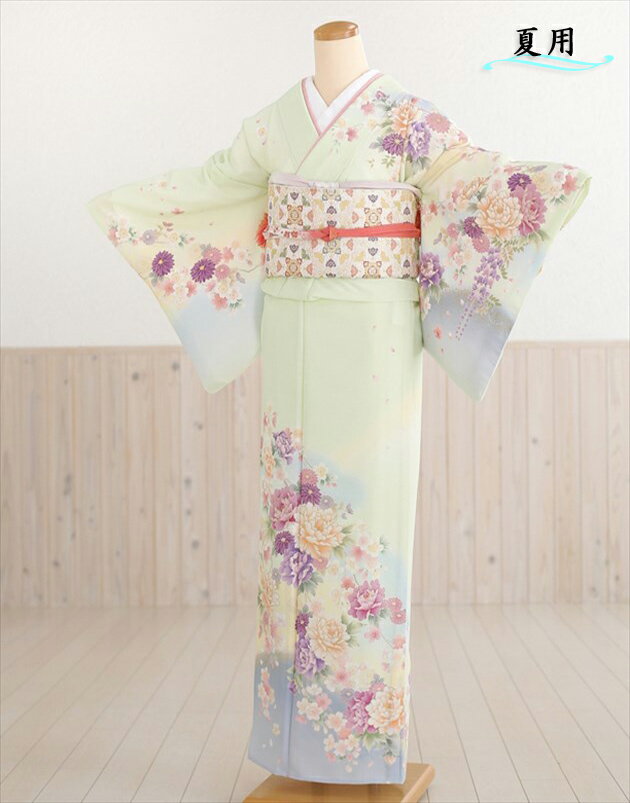 単衣　訪問着レンタル　sh1037　訪問着レンタル　結婚式　訪問着レンタル　夏用　訪問着レンタル　単　訪問着レンタル　お宮参り　6月〜9月　着物レンタル　ママ　母　母親　「ジャパンスタイル」ブランド グリーンに絢爛華【レンタル】