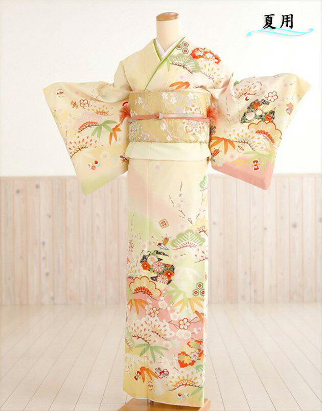単衣 訪問着レンタル sh1069【夏用】着物レンタル 訪問着フルセット 単 結婚式 お宮参り イベント kimono サマー 夏 6月 7月 8月 9月 付け下げ 涼しい ママ 母 母親 houmongi「ジャパンスタイル」クリームに慶び縁起彩華【fy16REN07】