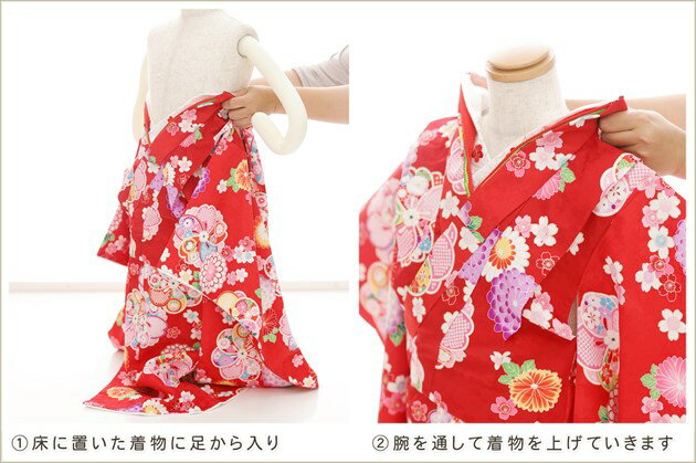 【レンタル】3歳 女の子 被布セット 感動楽チャック着物レンタル「チャックを上げるだけで簡単着付け」ワンタッチ 七五三 zf0116 通気性が良く快適 着崩れしない 95cm前後 753 貸衣装 子供着物 人気 かわいい おしゃれ 赤地に古典彩り慶祝華 3