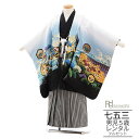 七五三 5歳 フルセット レンタル 753 男児 着物 男の子 ( 五歳 羽織 袴 ) 0014黒/鷹 足袋プレゼント【753 七五三 衣装 着物 5歳 袴 前...