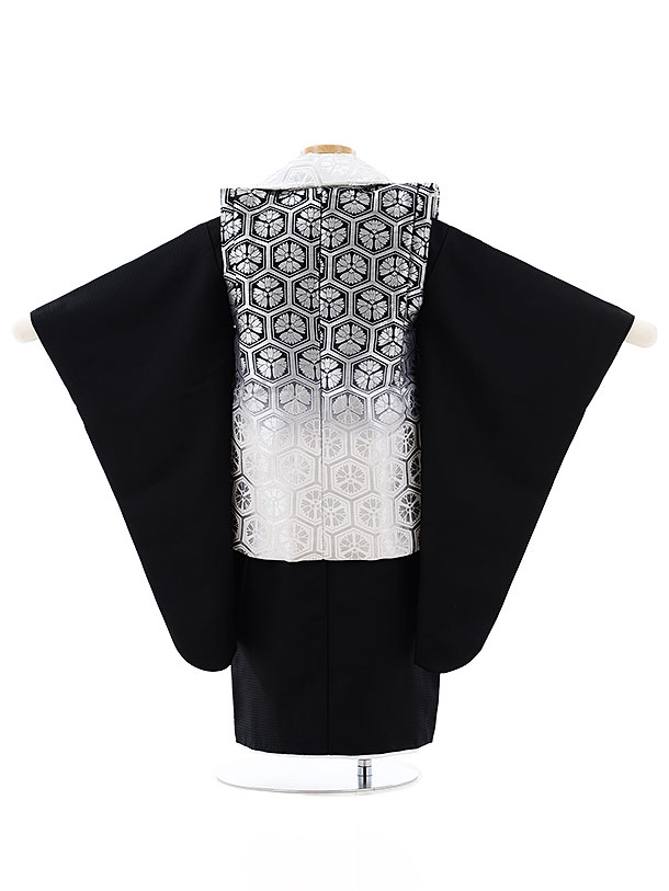 七五三 着物 3歳 レンタル 753 男の子 着物 フルセット ( 三歳 男の子 被布 ) 0182 亀甲繋ぎ シルバー ブラック グラデ—ション/黒【753 七五三 衣装 着物 前撮り 子供 きもの レンタル おとこのこ 男児 男子 ブランド】 送料無料 【レンタル】 3