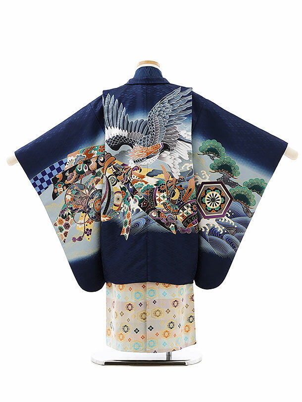 【かんたん着付け】 七五三 着物 レンタル 5歳 男の子 簡単 753 男児 5歳 フルセット ( 五歳 六歳 羽織 袴 ) 0324 鷹に束ね熨斗 紺/白 金 【ワンタッチ 衣装 着物 6歳 袴 前撮り 後撮り 子供 きもの おとこのこ 男児 男子 卒園式 卒業式 七草祝い】 送料無料 【レンタル】