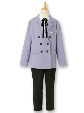 【レンタル】フォーマル子供服 子供スーツレンタル【靴セット】ELLE 女の子 フォーマルスーツセット agl058 カラーダブルボタンジャケットとロングパンツ パープル【女の子 卒業式 入学式 結婚式 写真撮影 ピアノ 発表会 衣装 お嬢様スタイル 160 165 卒服 制服】送料無料