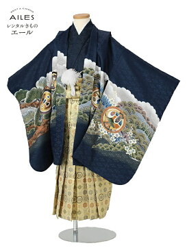 七五三 着物【レンタル】七五三 5歳 袴レンタル AO5186 紺 鷹に松と富士 男児 七五三袴 羽織袴 袴セット 貸衣装 和装 お正月 お祝い 卒園式 きもの 5歳 七五三 着物 5才男の子 人気柄 子供 着物 753 かっこいい 人気 新品足袋プレゼント 往復送料無料