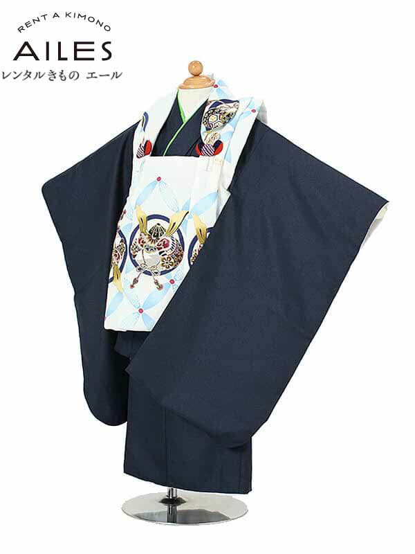 七五三 着物【レンタル】七五三 男の子 3歳被布コートレンタルAO3035 紺 白 七宝 男児 七五三被布コート レンタル 貸衣装 和装 お祝い 被布セット 子...
