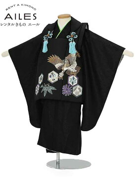 七五三 着物【レンタル】七五三 男の子 3歳被布コートレンタルAO3053 黒 鷹 男児 七五三被布コート レンタル 貸衣装 和装 お祝い 被布セット 子供 着物 男の子 3歳 七五三 上品 753 かっこいい 人気 新品足袋プレゼント 往復送料無料