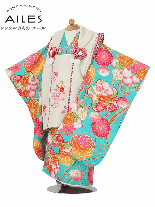 七五三 【レンタル】七五三 女の子 3歳被布コートレンタル AP3100 白 ブルー 花模様 小町kids 女児 七五三被布 被布コート 貸衣装 和装 お正月 ...