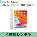 往復送料込！iPad Air2 Cellular （SIMカードセット・容量10GB/月） (4週間レンタル)