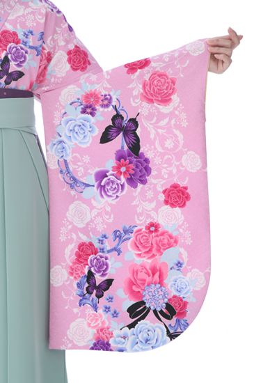 卒業式 袴 レンタル 女 セット ピンク 緑 フルセット mh_141 往復送料無料 二尺袖 大学生 短大 先生 ブーツ丈対応 和装 礼装用 ハカマ はかま 草履バッグセット レトロ 衣装レンタル 草履 袴レンタル 着物レンタル 【レンタル】