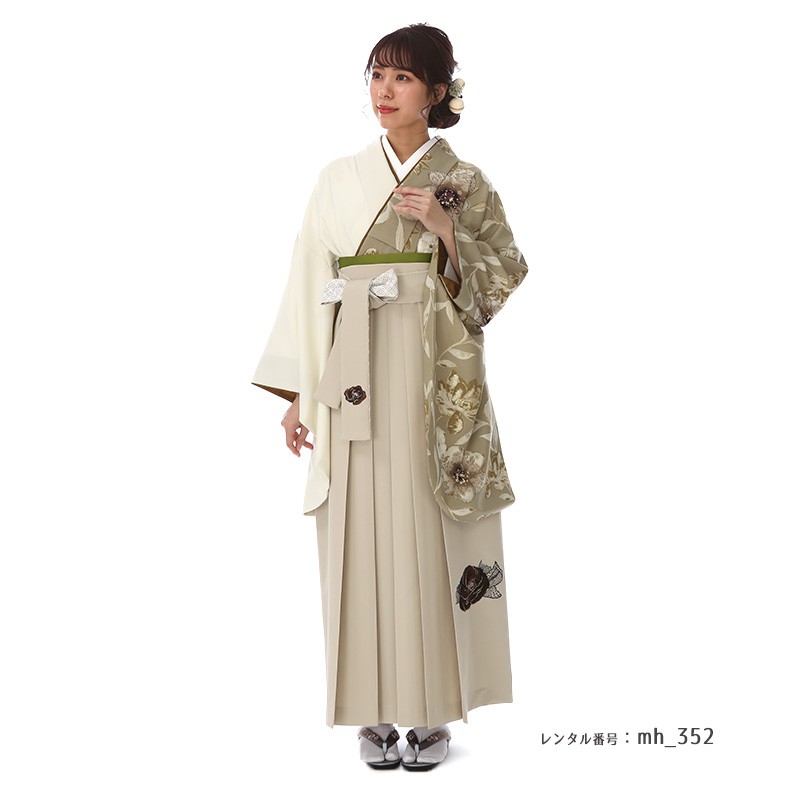 乐天商城 - 袴 レンタル 卒業式 フルセット 女 レトロモダン 大学 セット ベージュ×オフ アイボリー 対応身長150cm〜162cm （ 150 155 160 ) 小学生 女の子 〔mh_352 玉城ティナX紅一点〕 往復送料無料 大学生 短大 はかま ハカマ 小学校 【レンタル】