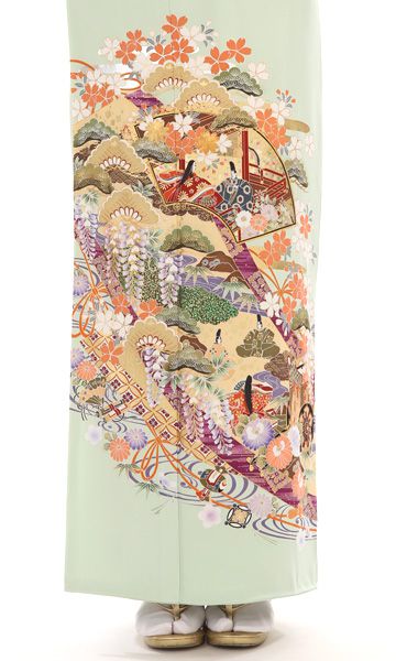 【レンタル】 色留袖 レンタル 着物レンタル miit_98 色留袖 地紙に源氏絵 グリーン 正絹 高級 結婚式 五つ紋 往復送料無料 着物 セット 留袖 お宮参り 母親 留袖レンタル 着物 レンタル 祖母 レンタル着物 色留袖レンタル レンタル留袖 親族 貸衣装 レンタル衣装 母