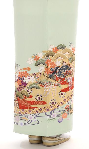 【レンタル】 色留袖 レンタル 着物レンタル miit_98 色留袖 地紙に源氏絵 グリーン 正絹 高級 結婚式 五つ紋 往復送料無料 着物 セット 留袖 お宮参り 母親 留袖レンタル 着物 レンタル 祖母 レンタル着物 色留袖レンタル レンタル留袖 親族 貸衣装 レンタル衣装 母