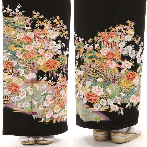 【レンタル】 留袖 mito_220 F‐27610 吉慶花盛り 高級 正絹 フルセット 着物 黒留...