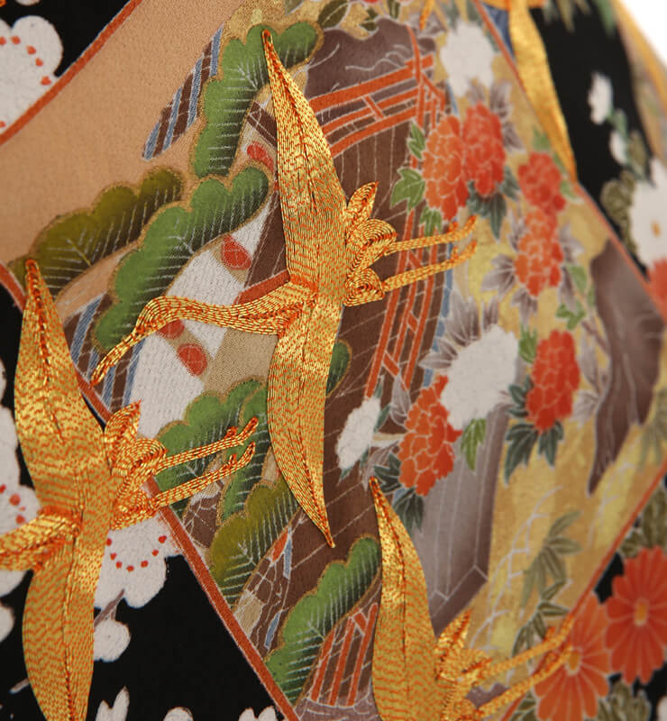 【レンタル】 留袖 mito_225 F-27609 錦繍の美 色紙に羽ばたく新刺繍の鶴 高級 正絹 フルセット 着物 黒留袖 結婚式 貸衣装 黒 刺繍 往復送料無料 留め袖 セット 和装 レンタル着物 祖母 母親 草履 バック 留袖レンタル 礼装用 草履バッグセット 黒留