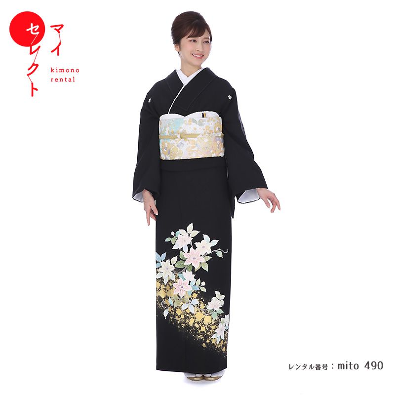 【レンタル】 留袖 宮崎玄祥 限定品 ハイクラス プレミアム mito_490 清美鉄仙 黒留袖 現代風 粋 流行..