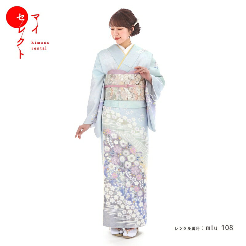 訪問着 レンタル 正絹【銀糸／全体的にラメ感のある華やかな生地】七五三 mtu_108 /桂由美 春映 往復送料無料 お宮参り 母親 着物レンタル 草履バッグセット パーティー モダン 帯揚げ帯締めセット レンタル着物 結婚式 親族 貸衣装 ママ 【レンタル】