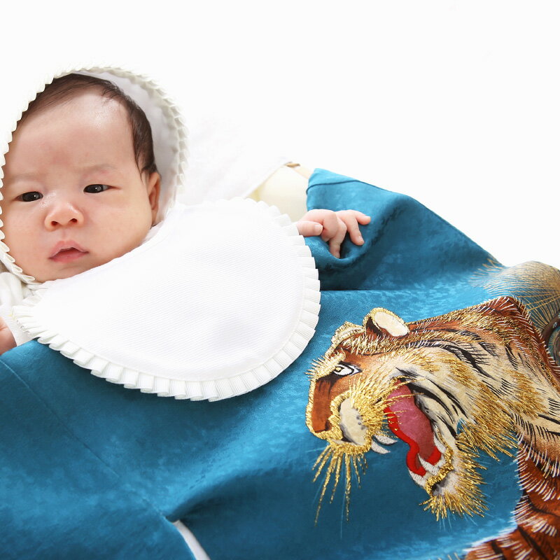 【シミュレーションで母親衣裳と色合わせ】 虎 産着 レンタル 男の子 お宮参り 青 初着 セット 母 一つ身 よだれかけ 帽子 着物 祝い着 赤ちゃん ベビー 冬 春 服装 掛け着 送料無料 【レンタル】