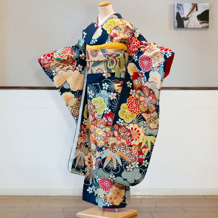 【振袖 レンタル】[紺 マーベラス] 振袖フルセットレンタル 令和6年 2024年 令和5年度 成人式 卒業式 正絹 成人式振袖レンタル 振袖一式 試着プランあります 成人式レンタル 成人式着物レンタル 結婚式 披露宴 前撮り 後撮り 貸衣装 華やか 3