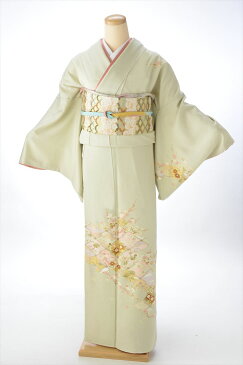 レンタル訪問着フルセット 母親/卒業式/入学式/七五三/結婚式/披露宴/卒園式/お宮参り/表彰式/お茶会/大きいサイズ【レンタル 訪問着】【訪問着 レンタル フルセット】【着物 レンタル】【付下げ】【貸衣装】【パーティー】うぐいす地松竹梅(3L) fy16REN07