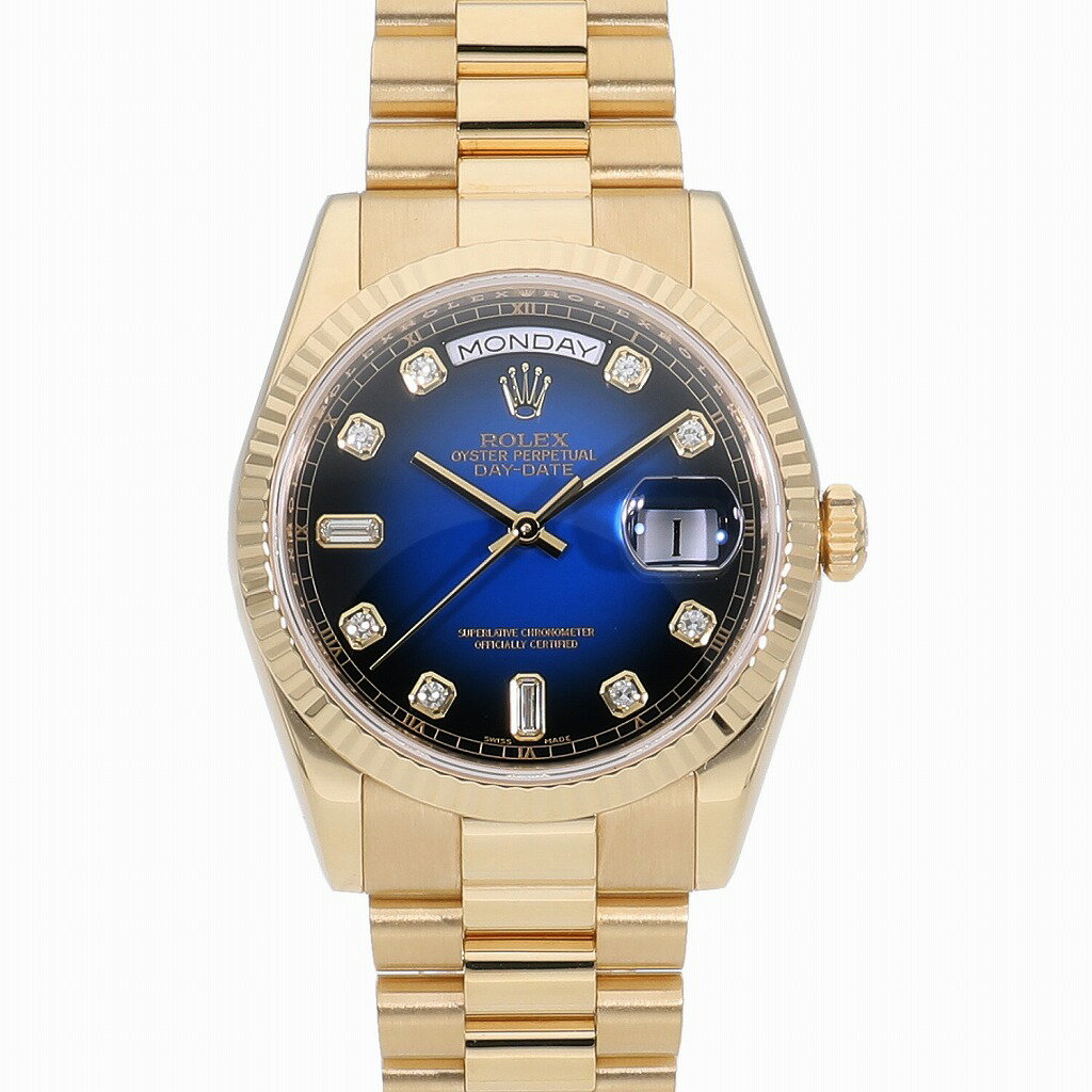 [中古]ロレックス デイデイト ブルーグラデーション ×10Pダイヤ 118238G Z番 メンズ  ...