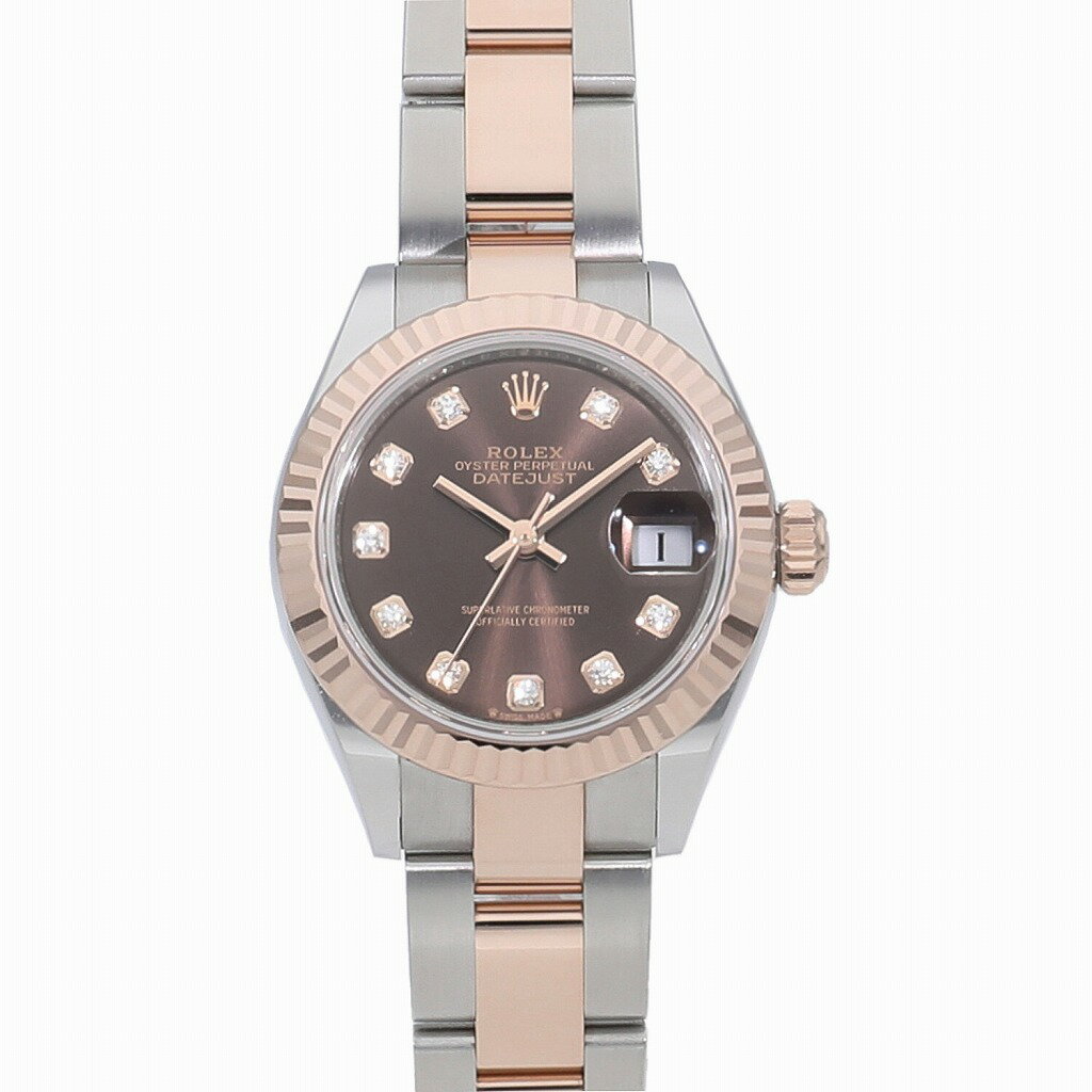 [新品]ロレックス レディ デイトジャスト 28 279171G チョコレート×10Pダイヤ レディース 送料無料 腕時計 【ローン24回無金利】