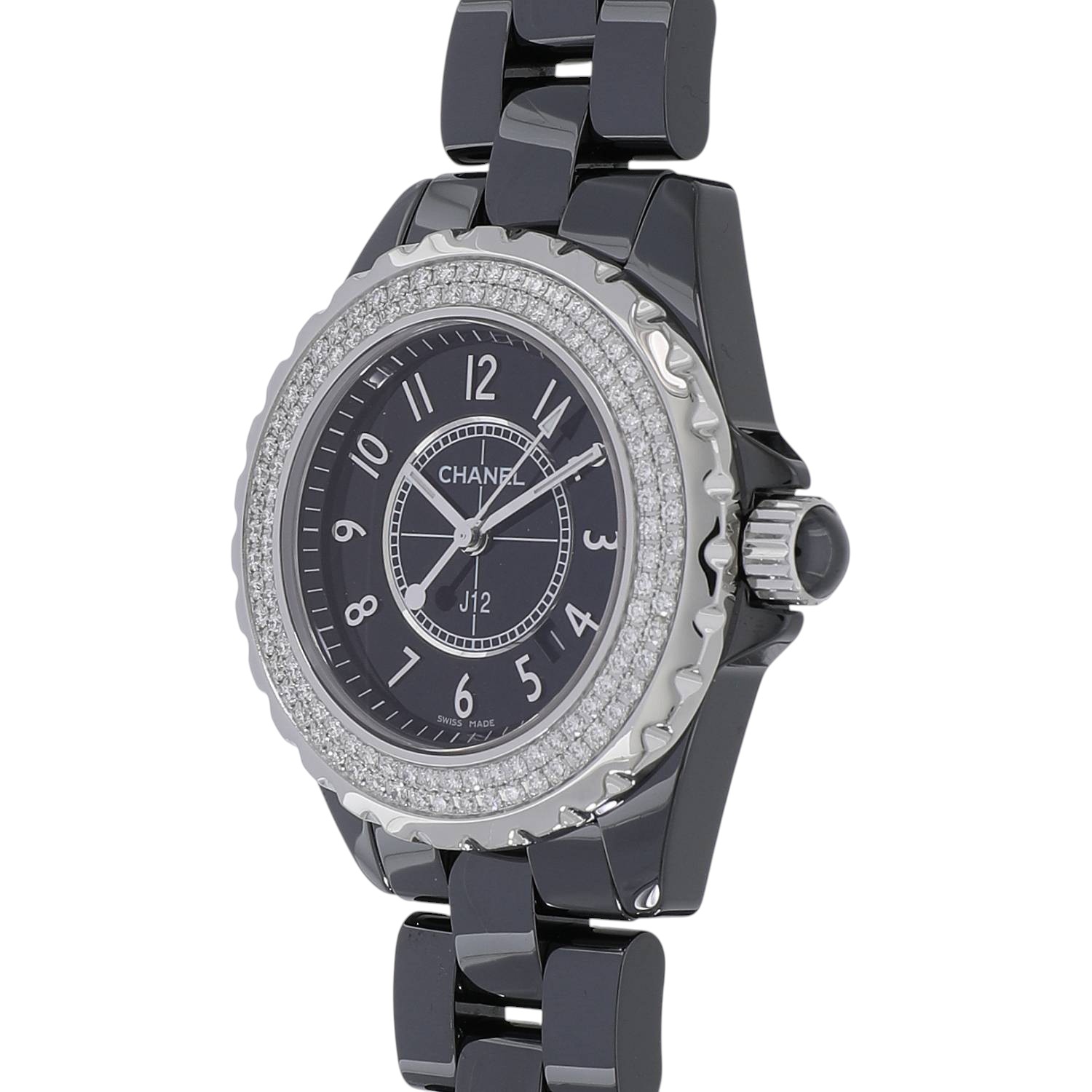 [中古]シャネル J12 ブラック セラミック 33MM ベゼル ダイヤモンド H0949 ブラック レディース 送料無料 腕時計 【ローン48回無金利】