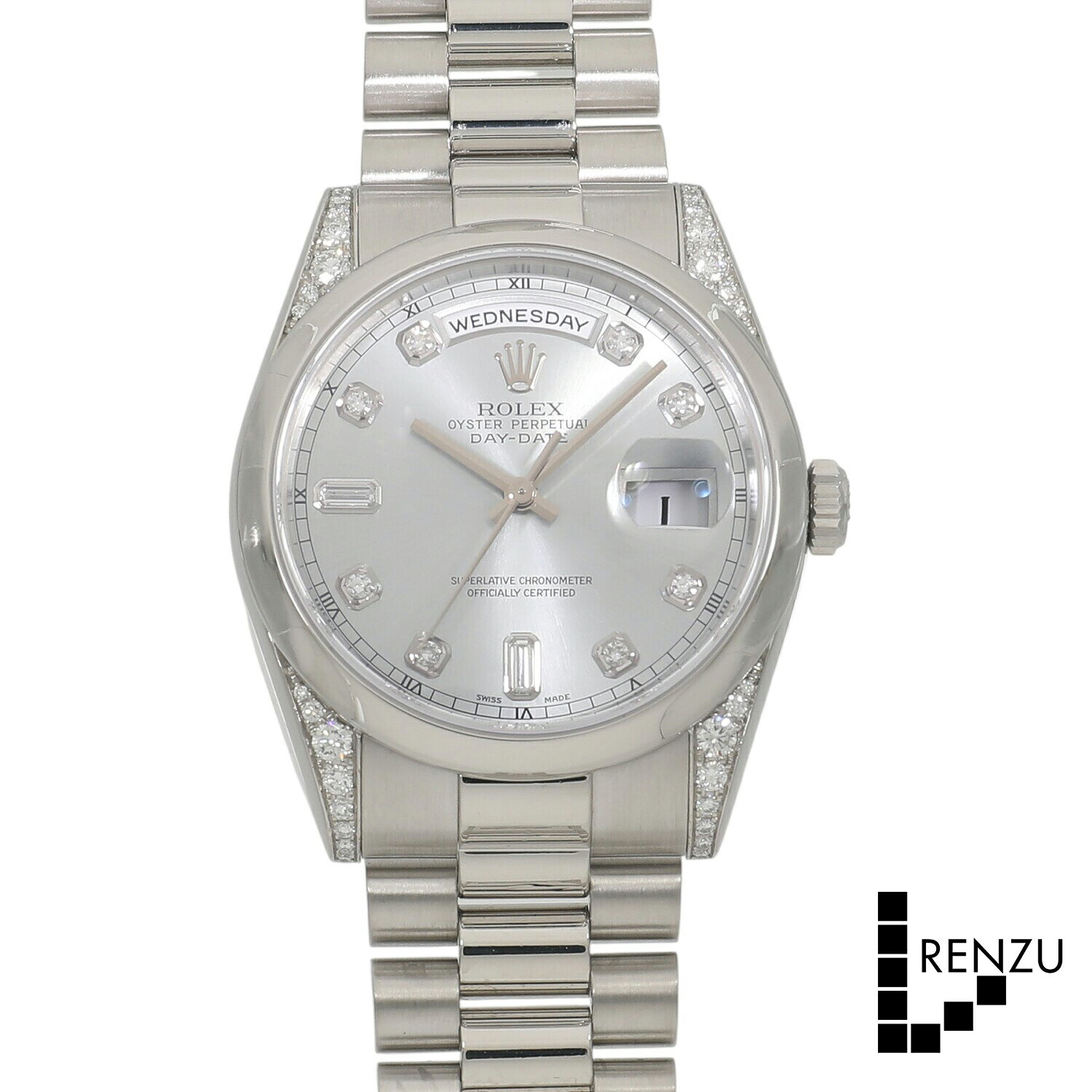 [中古]ロレックス デイデイト 118296A P番 アイスブルー×2Pバゲットダイヤ/8Pダイヤ メンズ 送料無料 腕時計 【ローン48回無金利】