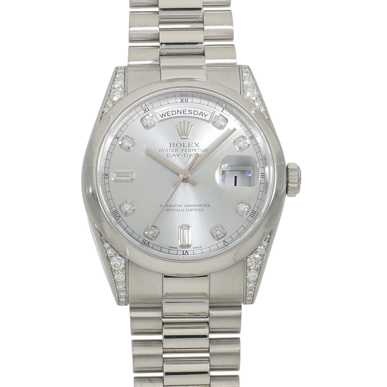 [中古]ロレックス デイデイト 118296A P番 アイスブルー×2Pバゲットダイヤ/8Pダイヤ メンズ 送料無料 腕時計 【ローン48回無金利】