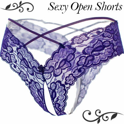 店内全品 ポイント10倍 ！ 穴あき「 色っぽいゴージャスレースのセクシー 穴あき クロッチ オープン オープンクロッチ ショーツ セクシーショーツ 」 セクシー下着 セクシーランジェリー パンティー 過激 Tバック 総レース レディース フリーサイズ パープル［[SSSr-6003]］