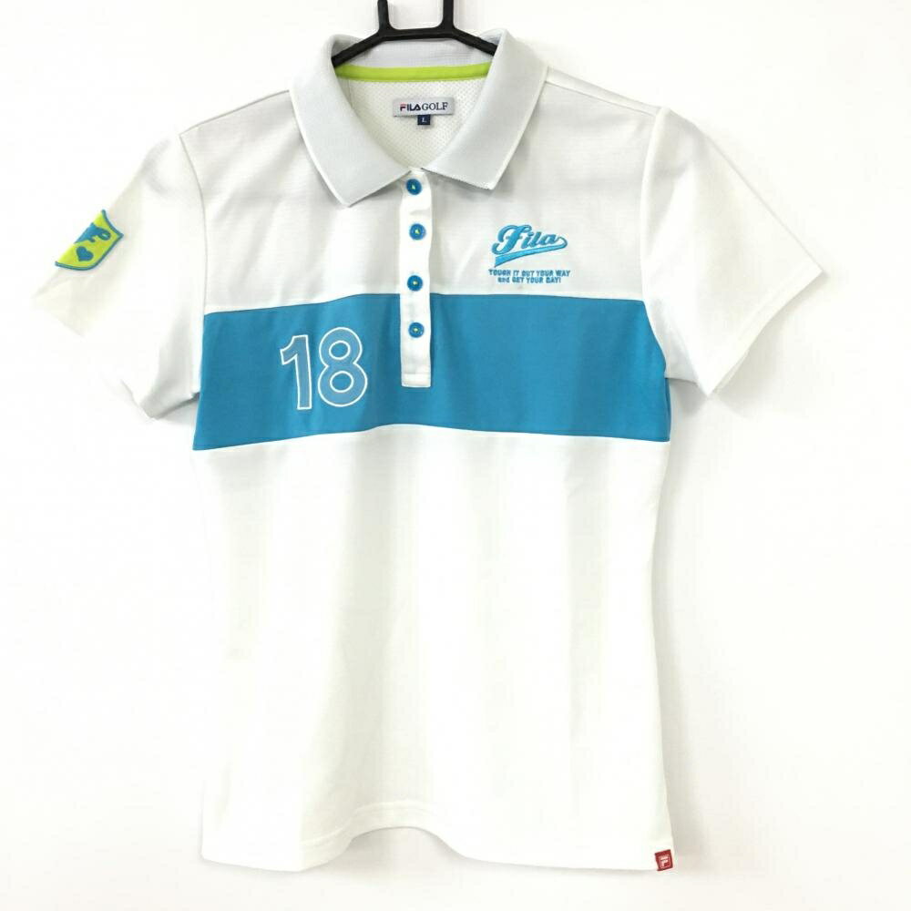 特価30%OFF FILA GOLF フィラゴルフ 半袖ポロシャツ 白×ライトブルー 超人気 専門店 L レディース ゴルフウェア 袖ワッペン シンプル 特価30%OFF FILA GOLF フィラゴルフ 半袖ポロシャツ 白×ライトブルー 超人気 専門店 L レディース ゴルフウェア 袖ワッペン シンプル